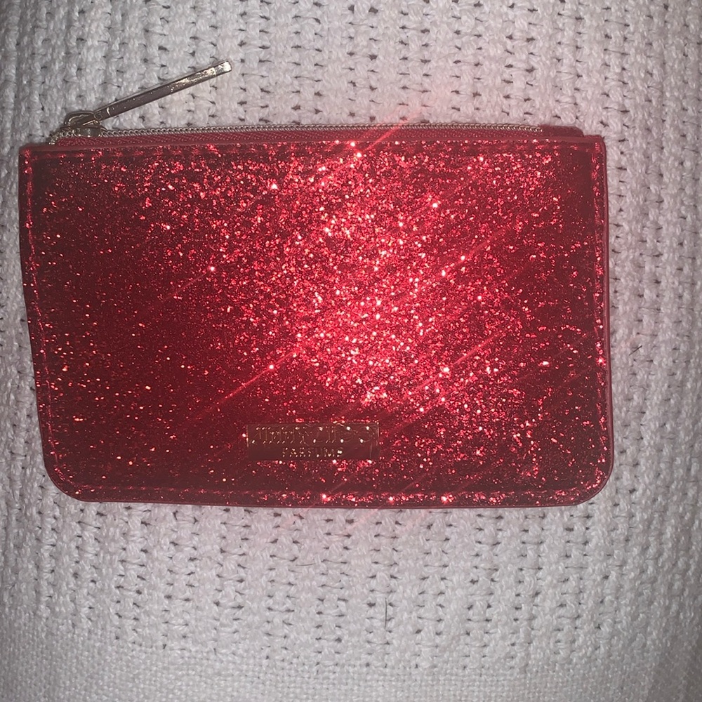 Jimmy Choo Parfums Red Glitter Zip Wallet Small Pouch 5.25"L×3.25"H
